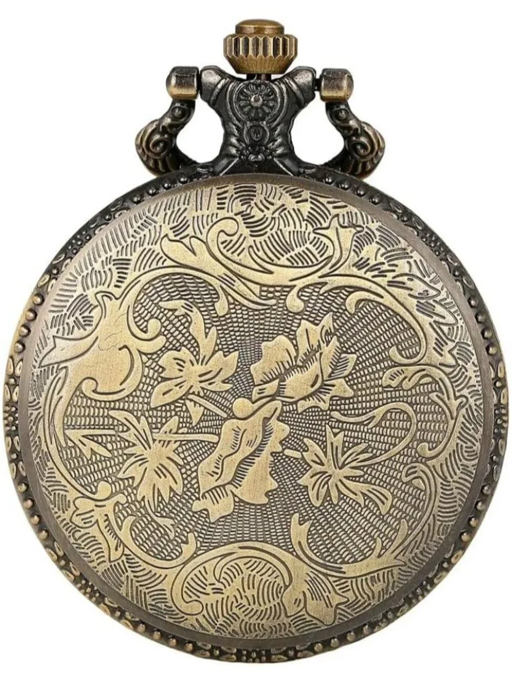 Men's Brown Vintage Chain Quartz Bronze Skeleton Necklace Halloween Pocket Watch